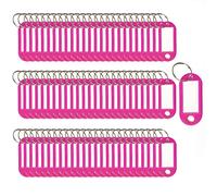 100 etichette portachiavi in plastica per chiavi, etichette identificative, etichette per nome, etichette identificative per bagagli, con etichette, portachiavi ad anello diviso, colore:rosso rosa