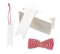 100 etichette regalo bianche piccole con cordino, etichette per regali e borse, 7 x 2 cm
