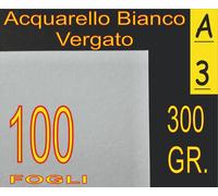 50 fogliCARTA ACQUARELLO BIANCO X STAMPANTI LASER INKJET A3 300GR