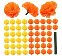 100 Fiori di Calendula Artificiali 2, 2 Pollici Fiori di Calendula Finti con steli per Decorazioni per la casa Diwali Decorazioni Fai da Te per Morti Giallo-Arancio di Artificiali