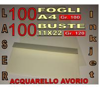 100 FOGLI A4 + BUSTE 11x22 120GR ACQUARELLO AVORIO x STAMPANTE PARTECIPAZIONI