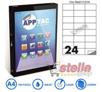 100 FOGLI A4 CARTA ADESIVA 2400 ETICHETTE 70x37 mm APPTAC C510 INKJET LASER
