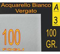 100 FOGLI CARTA 100GR VERGATA ACQUARELLO RUSTICK BIANCO X STAMPA LASER INKJET A3