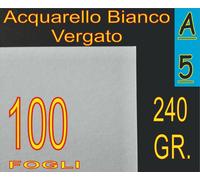 100 FOGLI CARTA RILIEVO ACQUARELLO BIANCO 240 GR PER STAMPANTI LASER E INKJET A5