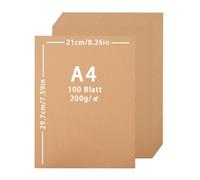 100 fogli di carta kraft formato A4, 200 g, formato A4, 210 x 297 mm, carta kraft marrone, per biglietti di invito, fatti a mano