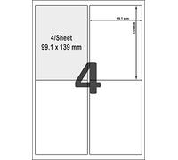 100 fogli di etichette adesive per indirizzi formato A4, 4 etichette per foglio (99,1 x 139 mm), etichette autoadesive bianche per stampanti a getto d'inchiostro, stampanti laser e fotocopiatrici