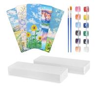 100 Fogli Segnalibro Carta Acquerello, 300g/m² Segnalibro Bianco con 12 Pigmenti e 2 Pennelli, 15 x 5cm Fogli per Acquerelli, Carta per Acquerello per La Creazione di Segnalibri, Pittura