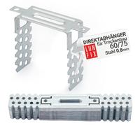 100 ganci diretti da 60/75 mm per cartongesso, per profili CD 60/27, da soffitto, spessore del materiale 0,8 mm, gancio a U, montaggio preciso del profilo del soffitto