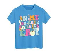 100 Giorni Camicia Scuola per Ragazzi e Ragazze nei Miei 100 Giorni Maglietta con Stampa "Happy 100th Day of School", Blu, 3-4 Anni