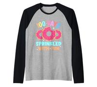 100 Giorni cosparsi di Divertenti Ciambelle Happy 100th Day of School Maglia con Maniche Raglan