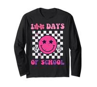 100 Giorni di Scuola Happy Face Peace Vintage 100th Day Kids Maglia a Manica