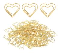100 graffette a forma di cuore, dorate, a forma di cuore, per ufficio, matrimoni, aule, fermacarte