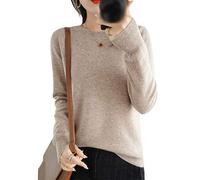 100% Lana Cashmere Maglione Delle Donne O Collo Pullover Casual Maglia Top Autunno Inverno Cappotto, Cammello, L