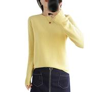 100% Lana Cashmere Maglione Delle Donne O Collo Pullover Casual Maglia Top Autunno Inverno Cappotto, Giallo, XL