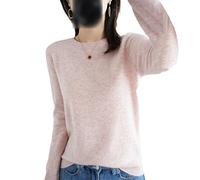 100% Lana Cashmere Maglione Donne O Collo Pullover Casual Maglia Top Autunno Inverno Cappotto, rosa, XL