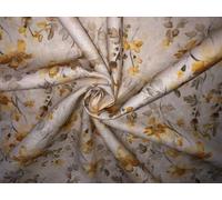 100% Lino 60 Lea Tessuto Senape Oro Stampa Floreale [17754]