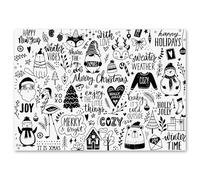 100 manteles con garabatos navideños I DIN A3 rectangular I mantel individual de papel I diseño moderno I mantel navideño desechable I blanco y negro I gastronomía I dv1150