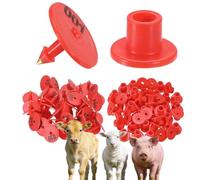 100 marchi auricolari, numerati 001-1000, marchi auricolari digitali rotondi per bestiame, adatti per l'identificazione del bestiame negli allevamenti di bovini, suini, ovini, suini e c rosso 601-700