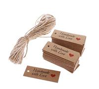 100 mini etichette per regali, 5 x 2 cm, Handmade with Love, etichette in carta kraft rustiche per bomboniere, con spago di iuta da 5,5 m