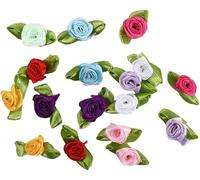 100 mini rose ornamentali multicolori, in tessuto di raso con foglie, colori misti, applicazioni da cucito e decorazioni per giacche e gonne