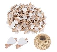 100 mollette bianche a forma di cuore in legno, piccole mollette multicolore con cuore, clip per foto a forma di cuore, piccole mollette da 3 cm, con cordino per esporre foto
