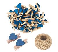 100 mollette da bucato a forma di cuore in legno blu, piccole mollette multicolore con cuore, clip per foto a forma di cuore