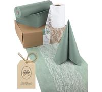 100%Mosel Kit decorazione tavola - Verde Eucalipto e Bianco (25-50 ospiti) | Runner in TNT e pizzo con tovaglioli airlaid - il set completo per matrimonio, battesimo e comunione