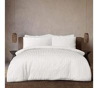 100% Natural Bamboo 3 Piece Duvet Cover Set with Zipper, Soft & Cool Organic White Stripe Comforter Covers, Hotel Quality Finish and Anti Allergy Bedding, Double (223cm x 223cm)