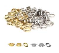 100 occhielli da 10 mm, set di 50 occhielli in metallo dorato e 50 occhielli per teloni argentati, rivetti forati con contenitore per eyelets per teloni e teloni in pelle