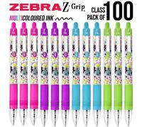 100 PACCO CLASS - Penna A Sfera Retrattile Zebra Z-Grip Smooth - Colori Floreali