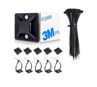 100 Pack Zip Tie Mount with Cable Ties,self Adhesive-backed Mounts for Wire Holder, Black Cable Management Clips Wall Anchors Cy