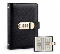 100 Page Lockable Savings Book with 3-Digit Combination Lock, 100 Envelope Money Challenge Organizer, Cash Budget Binder for Saving Goals, Budgeting, Brown, 7 x 4.2 Inches(Black)