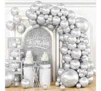 100 palloncini argentati metallizzati per arco di palloncini di diverse dimensioni 45/30/25/25/12/12/12 pollici in lattice argento cromato palloncini per compleanni, baby shower, matrimoni
