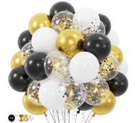 100 palloncini oro, neri e bianchi con palloncini di coriandoli metallizzati