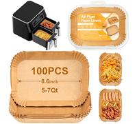 100 Pcs Carta Forno Per Friggitrice Ad Aria, 14×22 Cm Rettangolo, BPA Free, Antiolio E Termoresistente, Carta Per Friggitrice Ad Aria Per Forni A Microonde Da 4-6.5 Litri