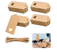 100 Pcs Etichette Regalo, Etichette In Carta Kraft, 9,5x4,5Cm, Tag Regalo Con Spago in Juta da 40M Etichetta Per Regali, Fatti A Mano, Per San Valentino, Matrimoni (Marrone)