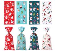 100 PCS Sacchetti natalizi, sacchetti natalizi per regali in Confezione Bustine Borse Regalo Natalizi Sacchetto caramelle con Babbo Natale Renna per Dolci Confetti Festa Natale (A)