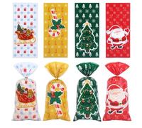 100 PCS Sacchetti natalizi, sacchetti natalizi per regali in Confezione Bustine Borse Regalo Natalizi Sacchetto caramelle con Babbo Natale Renna per Dolci Confetti Festa Natale (B)