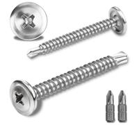 100 Pcs Viti Autofilettanti per Metallo 410 Acciai Inossidabili 4.2x38MM Viti Autoperforanti per Metallo a Testa Larga Bombata Croce Viti Autoforanti Dotato 2 Punte per Trapano (Argento)