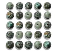 100 perline naturali lisce da 10 mm in turchese africano, rotonde, sfuse, per la creazione di gioielli, con cordoncino elastico in cristallo