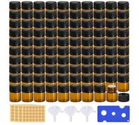 100 Pezzi 1ml Mini Bottiglie di Vetro Marrone, Mini Amber Bottiglie per Oli Essenziali, Mini Bottiglie di Vetro Vuote Marrone, con 3 Hopper, 1 Apribottiglie, 4 Fogli Etichette