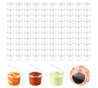100 Pezzi 1oz Contenitori Plastica con Coperchio, Piccole Vaschette con Coperchi 25 ML, Trasparente Contenitore Plastica Piccolo con Coperchio per Conservare Salse, Intingoli (Adatti al Microonde)