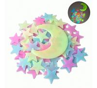 100 pezzi 40 pezzi Stelle MINI colorate e luminose con 1 pezzo di luna, adesivi a forma di stelle per pareti, adesivi murali per camera da letto, adesivi a stelle 3D luminosi per creare un cielo stell