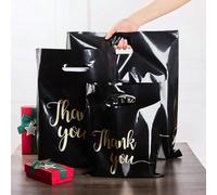 100 pezzi/50 pezzi/20 pezzi Borse della spesa in plastica nera riutilizzabili - ideali per regali, Natale, feste, negozi e boutique 20*30 cm,15*20 cm,25*35cm,30*40 cmLettere,TribalePolietilene