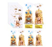 100 pezzi (50 pezzi Orsetto Marrone + Sacchetto Misto Orsetto Blu + 50 pezzi Lacci) Sacchetti Bomboniere Festa per festa di nascità con Orsetti Carini, Sacchetti Regalo Trasparenti con Orsetti Marrone
