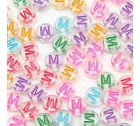 100 pezzi 7 mm trasparenti colorate lettere AZ perline acriliche rotonde piatte perline distanziatrici vocali per la creazione di gioielli fai da te bracciale collana-M-100 pezzi