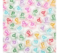 100 pezzi 7 mm trasparenti colorate lettere AZ perline acriliche rotonde piatte perline distanziatrici vocali per la creazione di gioielli fai da te bracciale collana-P-100 pezzi
