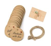 100 Pezzi Adesivi Grazie 3×3cm, Bigliettini Bomboniere Con Amore Stickers Con 20m Etichette Con Spago Iuta, Handmade With Love Etichette Bomboniere Fatto A Mano Rotondi, L'artigianato Bomboniere