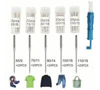 100 pezzi Aghi per macchina da cucire universali in acciaio inossidabile, compatibili con Singer, Brother, Janome, Varmax, Misure: HAX1 65/9, 75/11, 90/14, 100/16, 110/18 Tagli UnicaAcciaio inossidabi