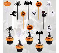 100 Pezzi Aitsite Halloween Cupcake Topper, Stuzzicadenti Plastica Fantasma Ragno Pipistrello Decorazione Decorazioni Torta Halloween per i Bambini Festa di Compleanno Festa a Tema(10 Disegni)